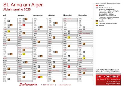 Abfuhrkalender Juli-Dezember 2025