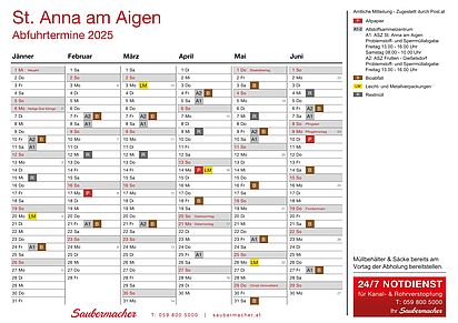 Abfuhrkalender Jänner-Juni 2025